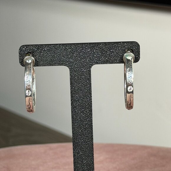 Brighton Silver Etched Hoop Earrings — Classic Scroll Design - Picture 1 of 5